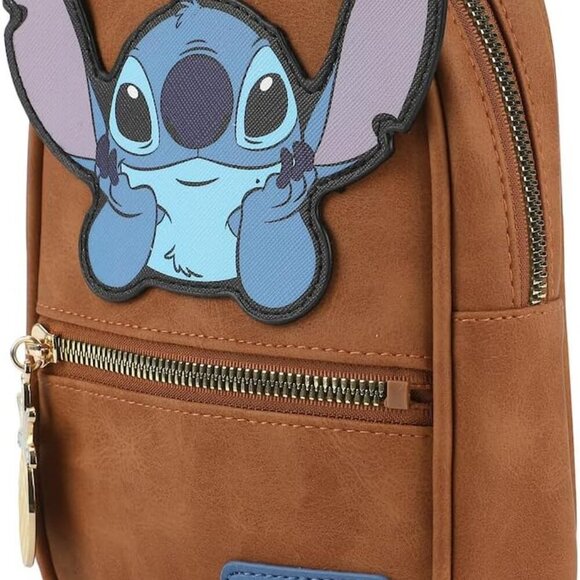 Stylish Brown Stitch Sling Bag with Pineapple Zipper - Perfect for Disney Lovers - Picture 4 of 7